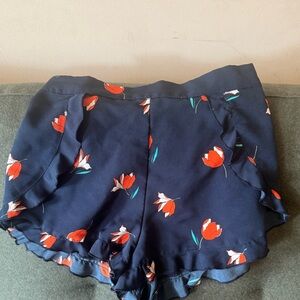 Pull&Bear High Waist Blue and Red Floral Shorts